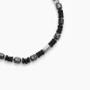 Collier Dark Pearl Acier Bicolore Pierre De Lave Hématite