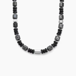 Collier Dark Pearl Acier Bicolore Pierre De Lave Hématite