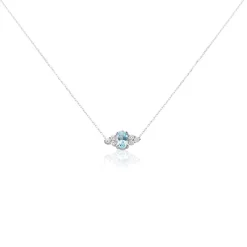 Collier Diapre Or Blanc Topaze Oxyde De Zirconium