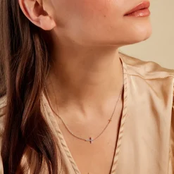 Collier Edline Or Jaune et Argent Blanc Oxyde De Zirconium