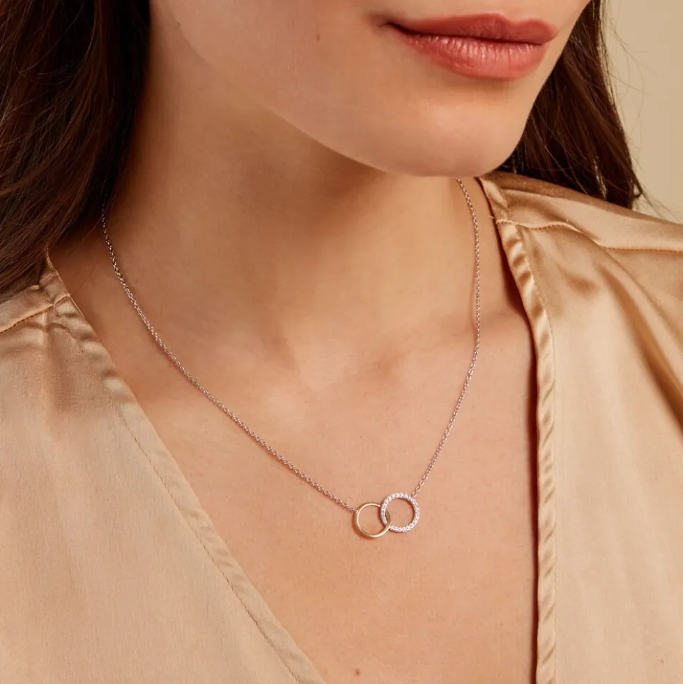Collier Fei Or Jaune Argent Blanc Oxyde De Zirconium