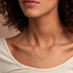 Collier Gemmie Argent Rose Oxyde De Zirconium
