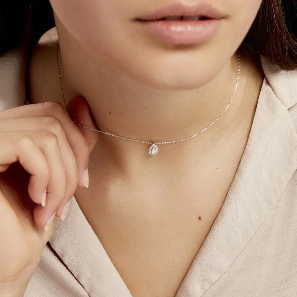 Collier Hildana Or Blanc Oxyde De Zirconium
