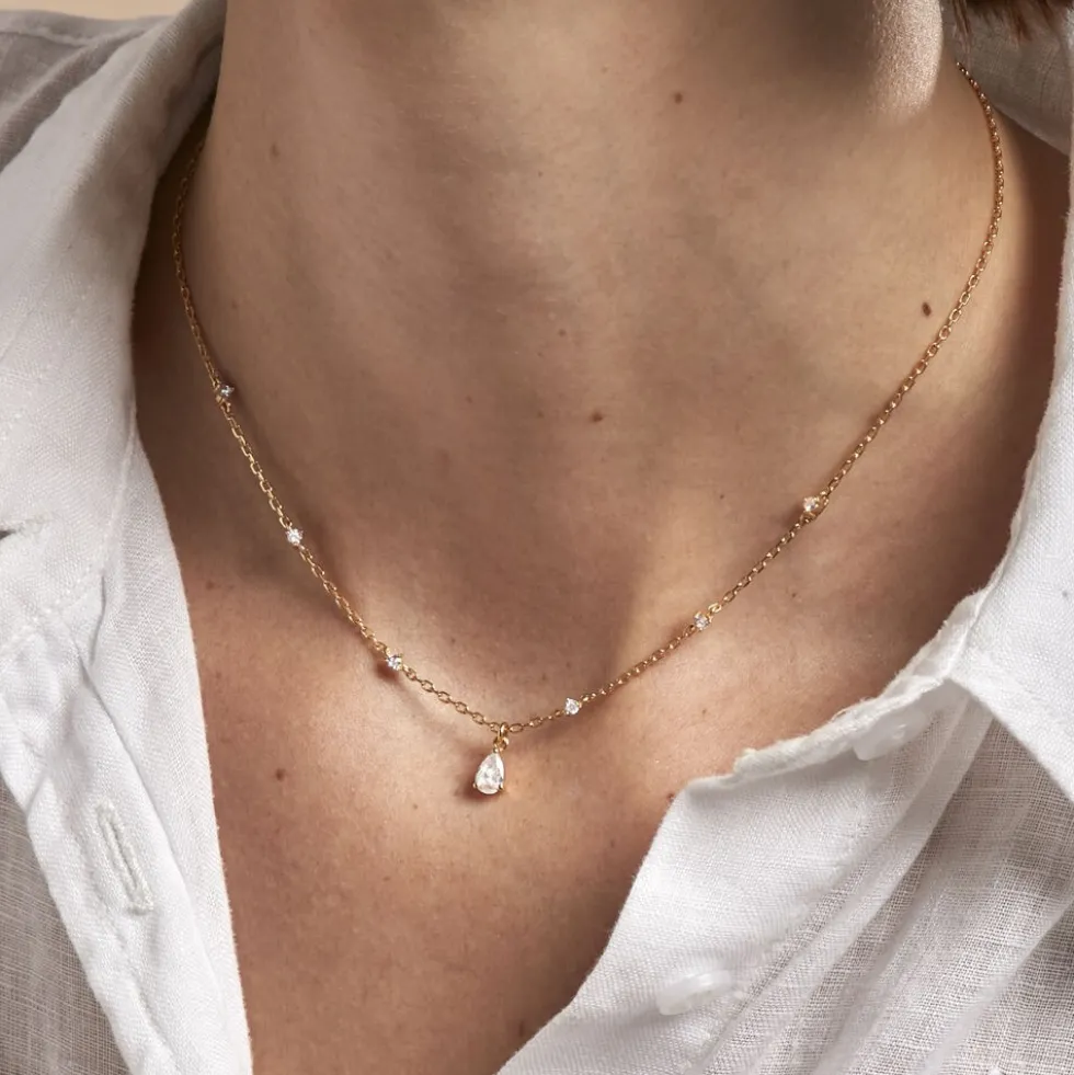 Collier Lovel Plaqué Or Doré Oxyde De Zirconium