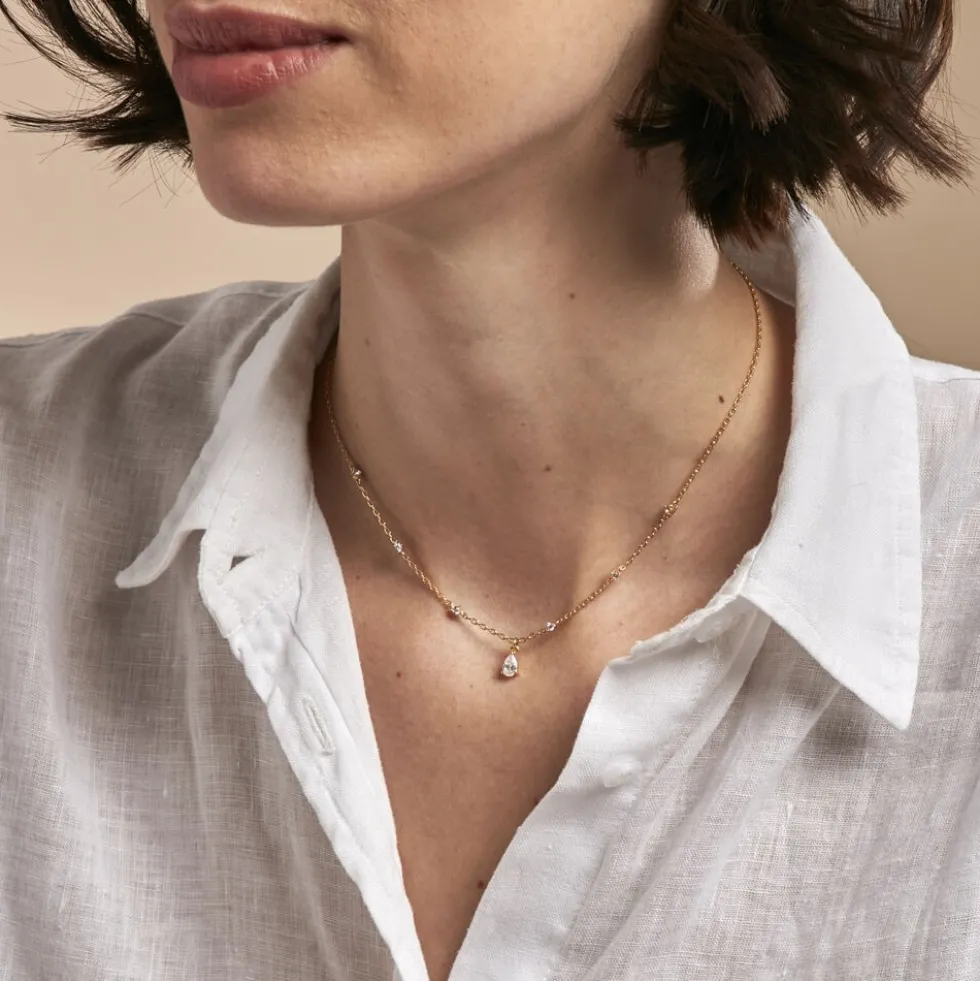 Collier Lovel Plaqué Or Doré Oxyde De Zirconium