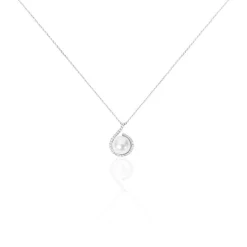 Collier Lucinda Or Blanc Perle De Culture Et Oxyde De Zirconium