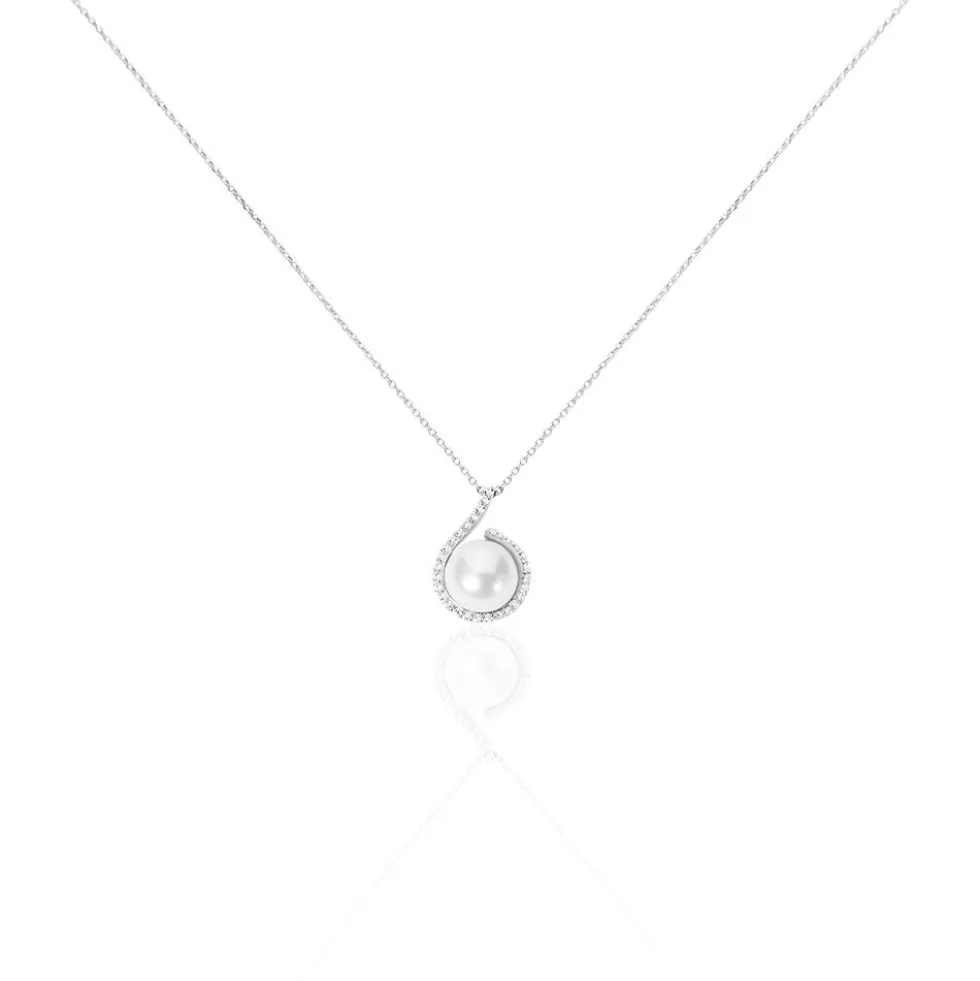 Collier Lucinda Or Blanc Perle De Culture Et Oxyde De Zirconium