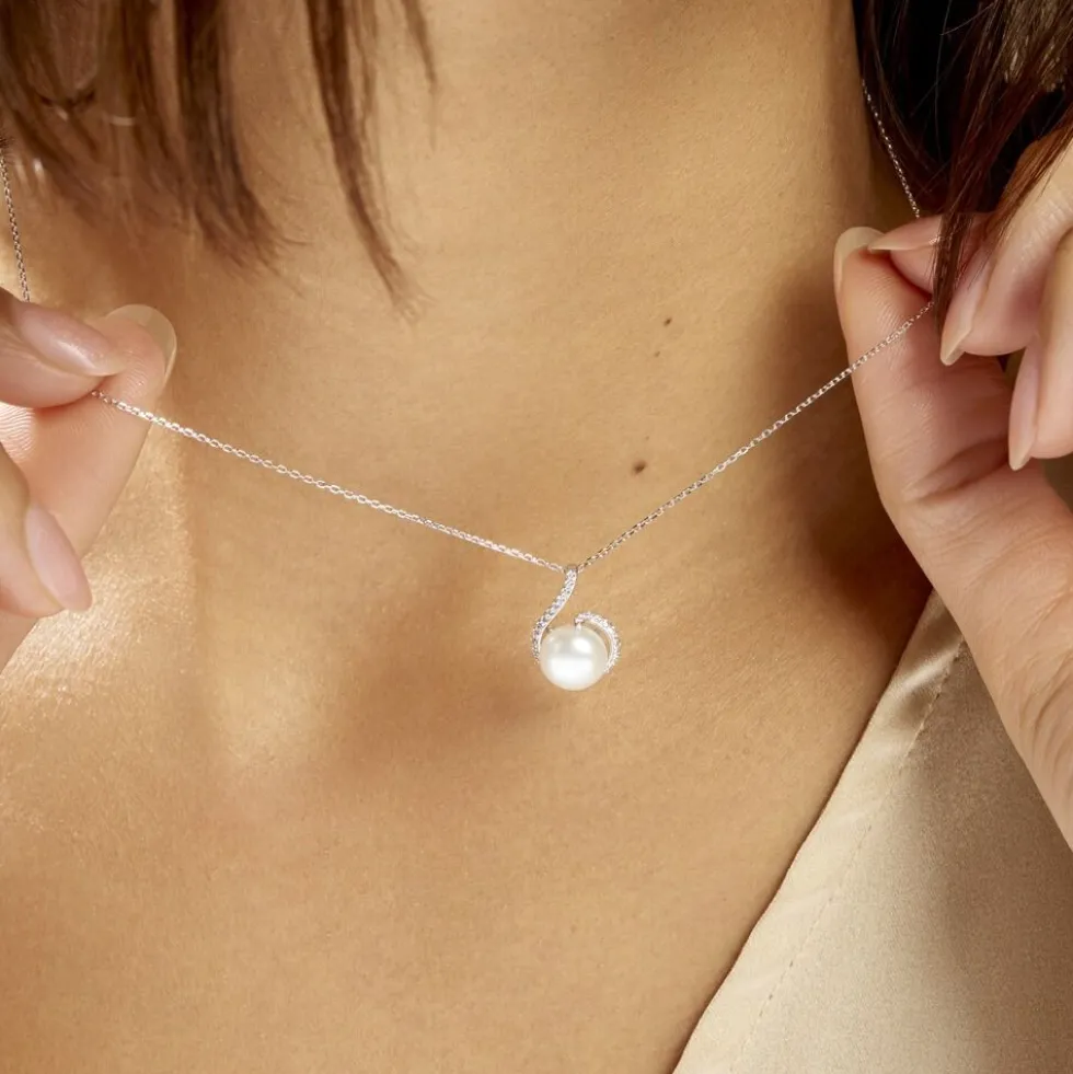 Collier Lucinda Or Blanc Perle De Culture Et Oxyde De Zirconium
