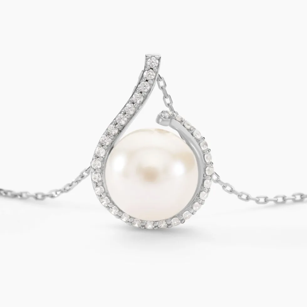 Collier Lucinda Or Blanc Perle De Culture Et Oxyde De Zirconium