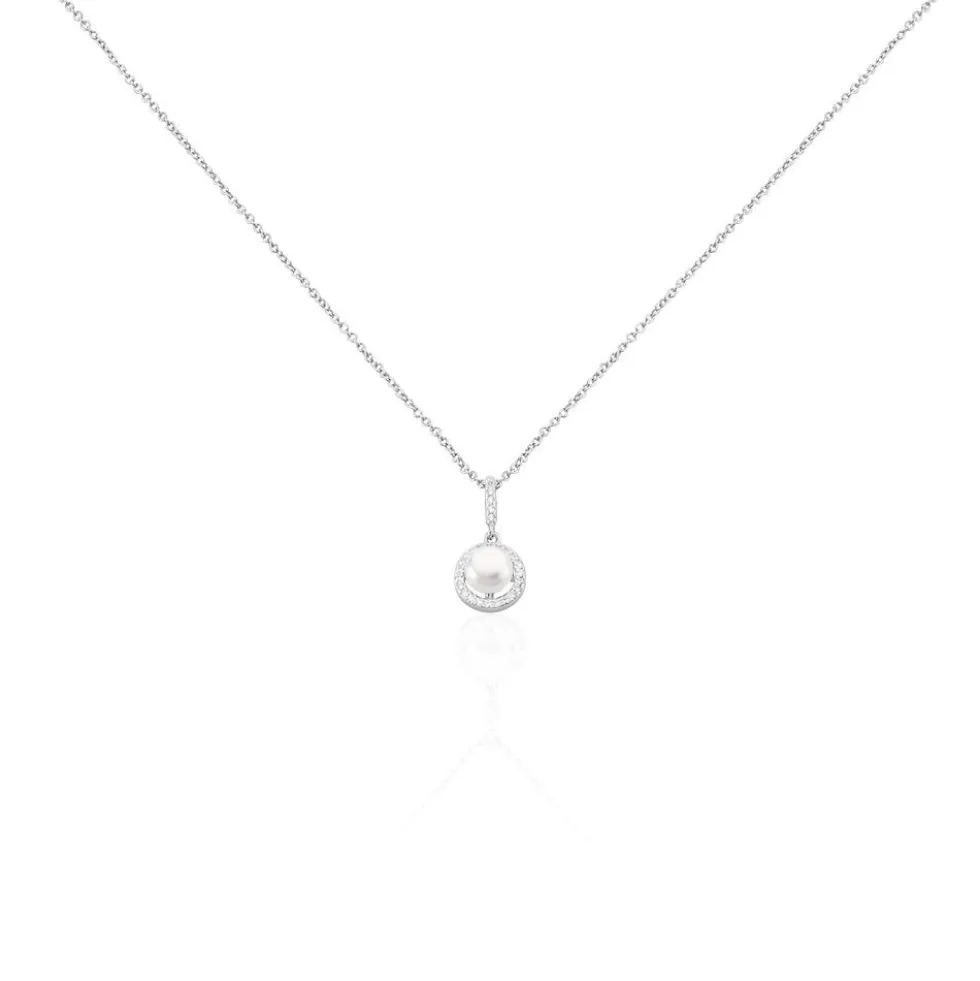 Collier Mathie Argent Blanc Perle De Culture Et Oxyde De Zirconium