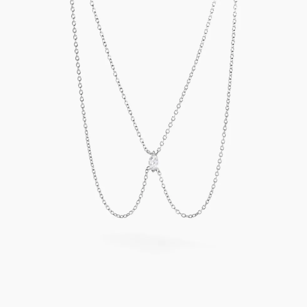 Collier Navette Argent Blanc Oxyde De Zirconium