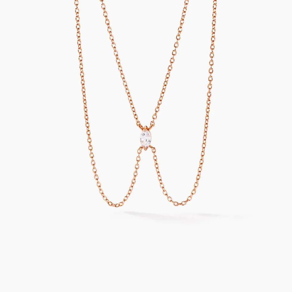 Collier Navette Argent Rose Oxyde De Zirconium