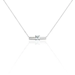 Collier Or Blanc Topaze Et Diamant