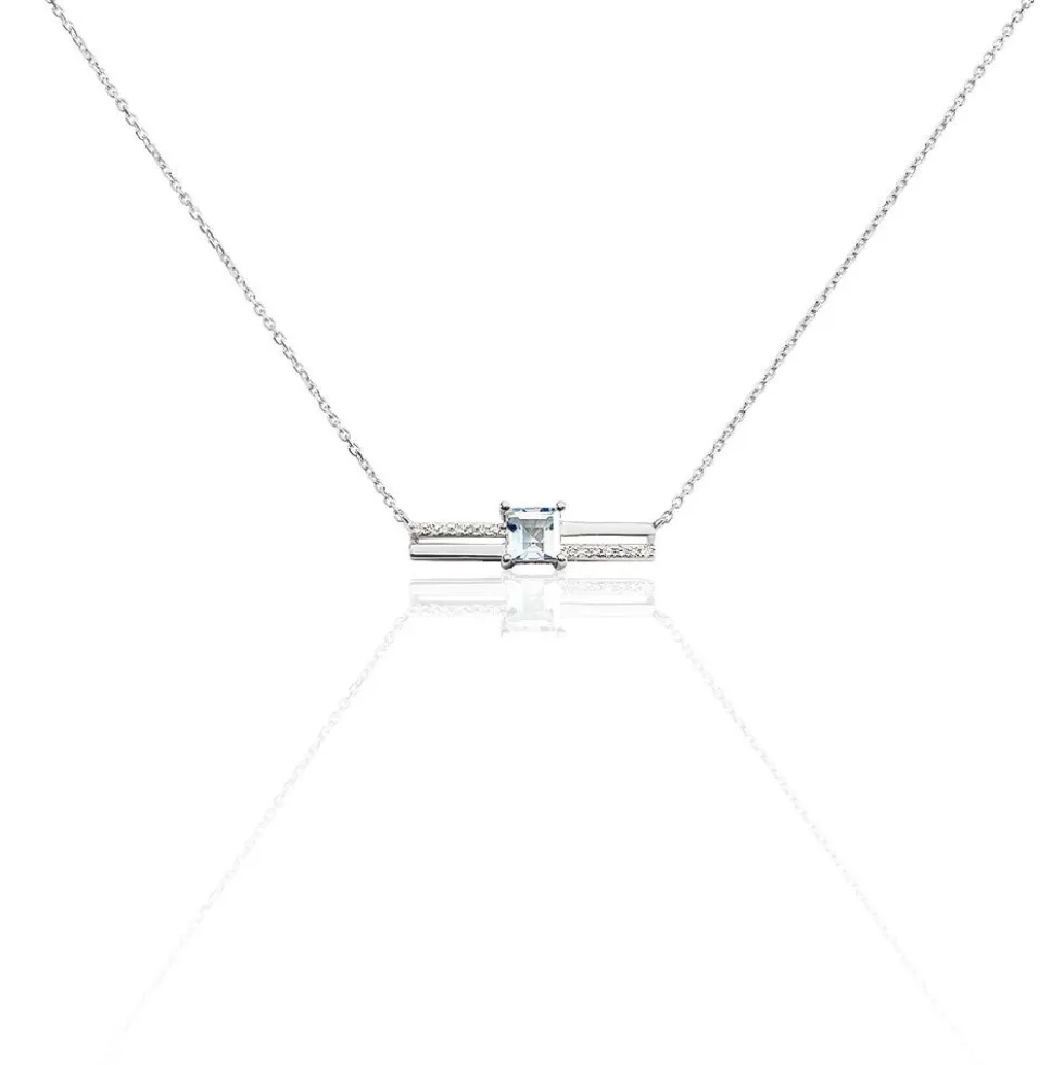 Collier Or Blanc Topaze Et Diamant