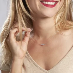 Collier Or Blanc Topaze Et Diamant