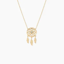 Collier Plaqué Or Jaune Attrape Rêves Turquoise