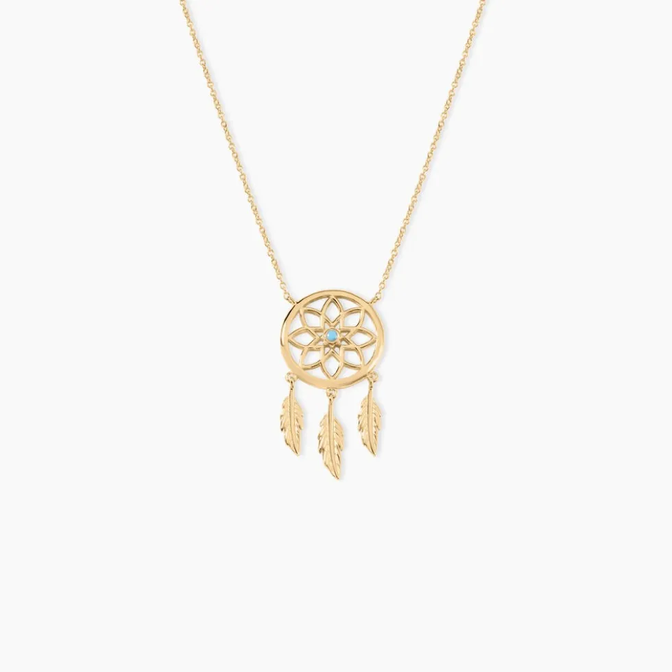 Collier Plaqué Or Jaune Attrape Rêves Turquoise