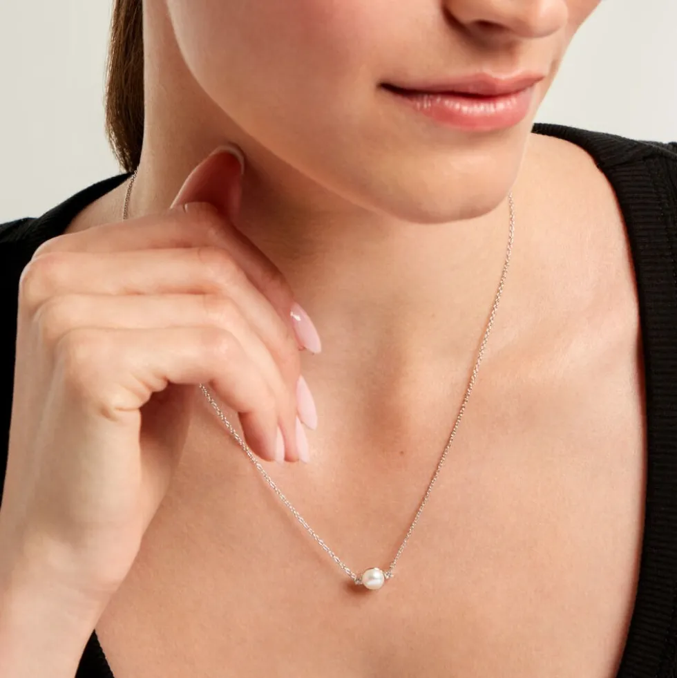 Collier Sari Argent Blanc Perle De Culture Oxyde De Zirconium