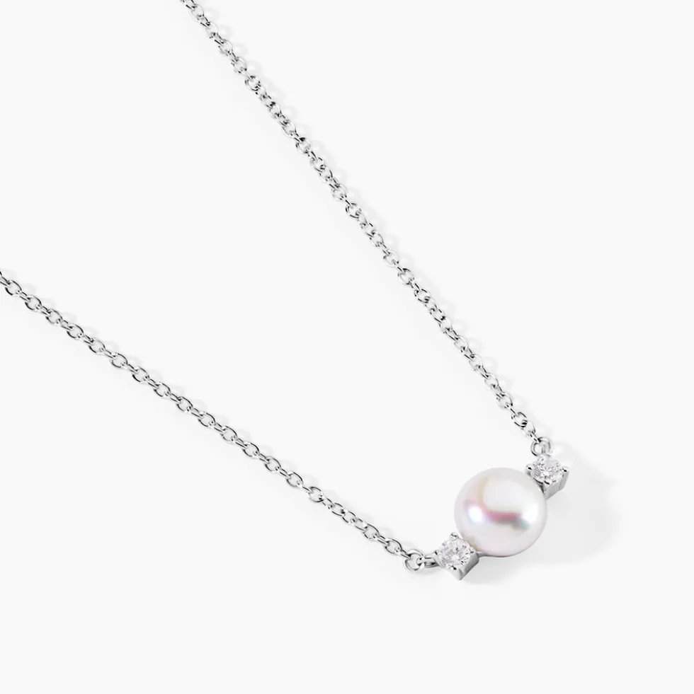 Collier Sari Argent Blanc Perle De Culture Oxyde De Zirconium