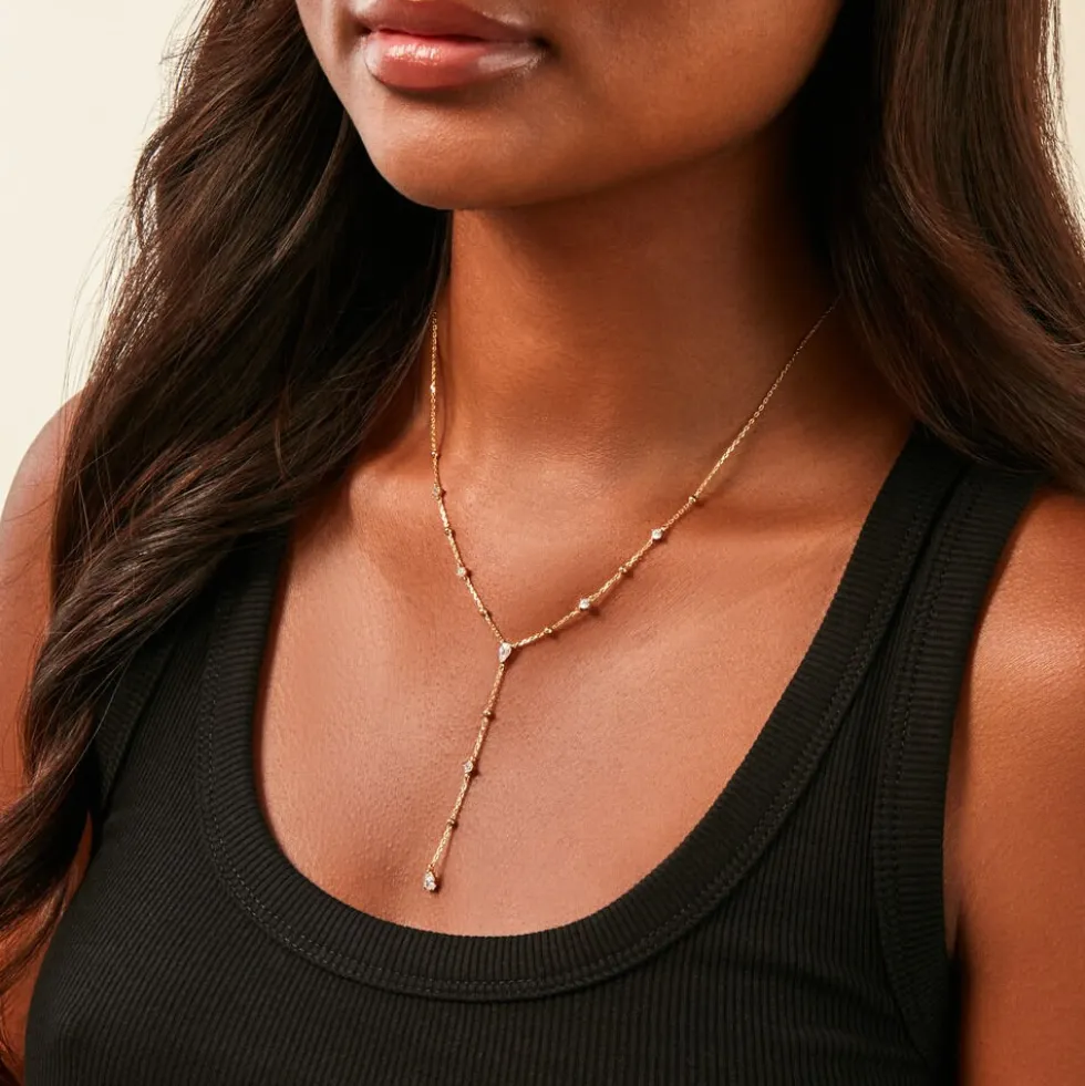 Collier Scintillante Plaqué Or Jaune Oxyde De Zirconium