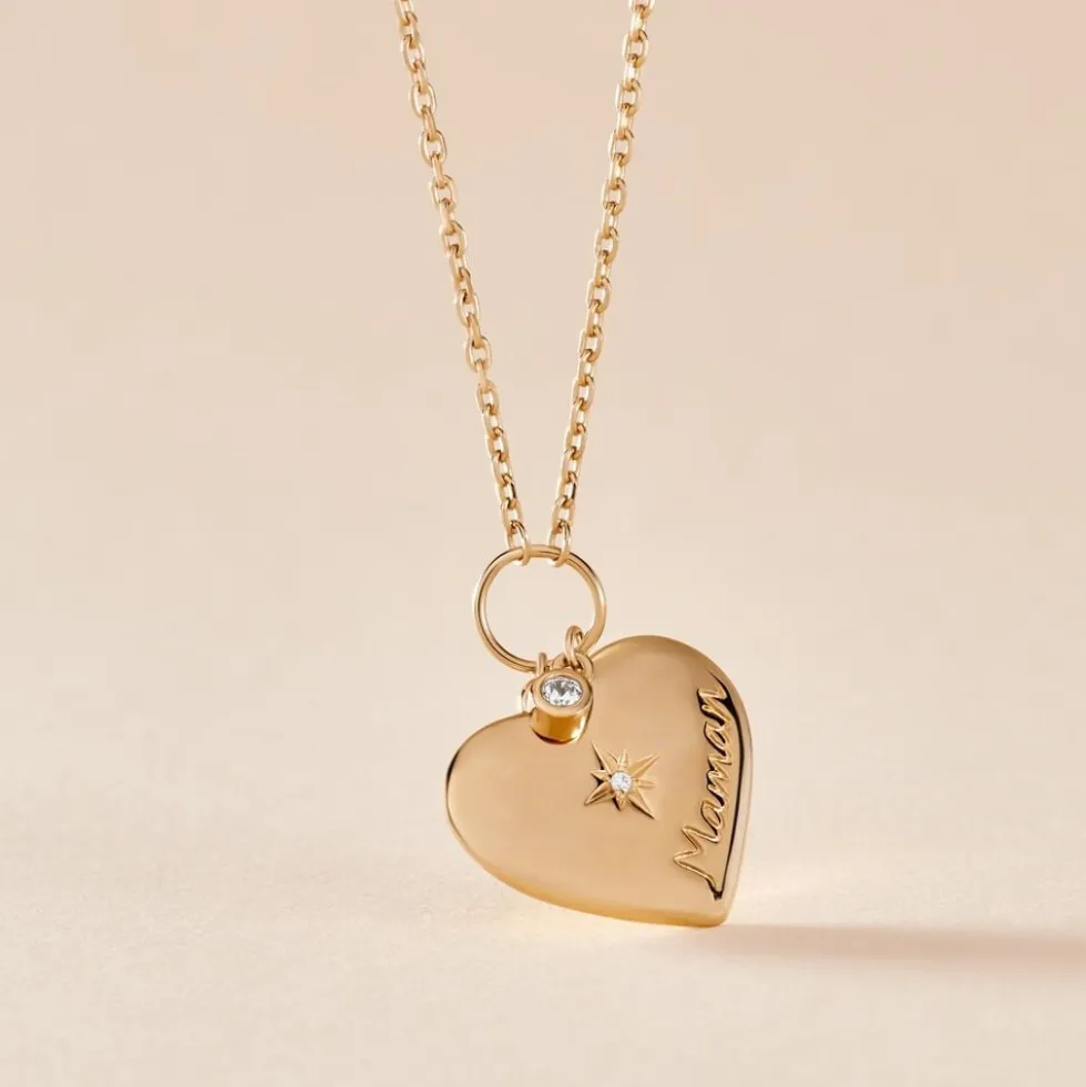 Collier Shima Plaque Or Jaune Oxyde De Zirconium