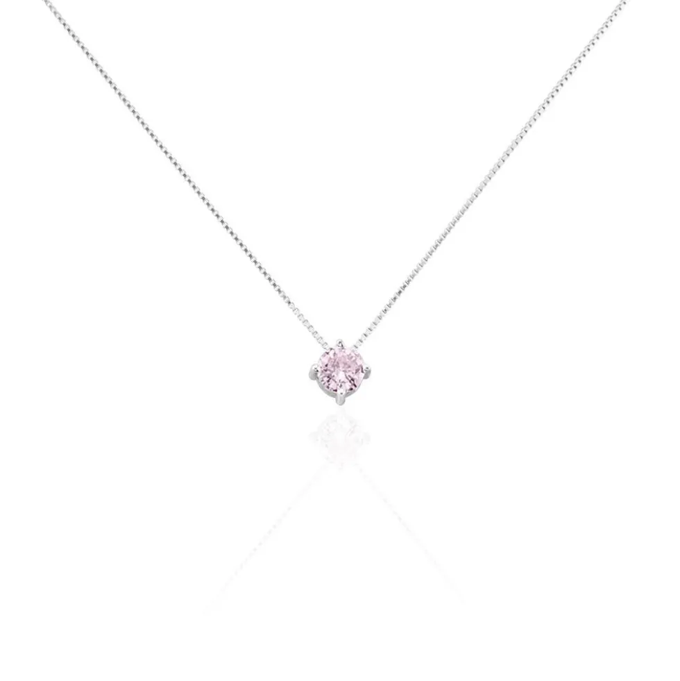 Collier Solitaire Argent Blanc Rio Santa Teresa Oxyde De Zirconium