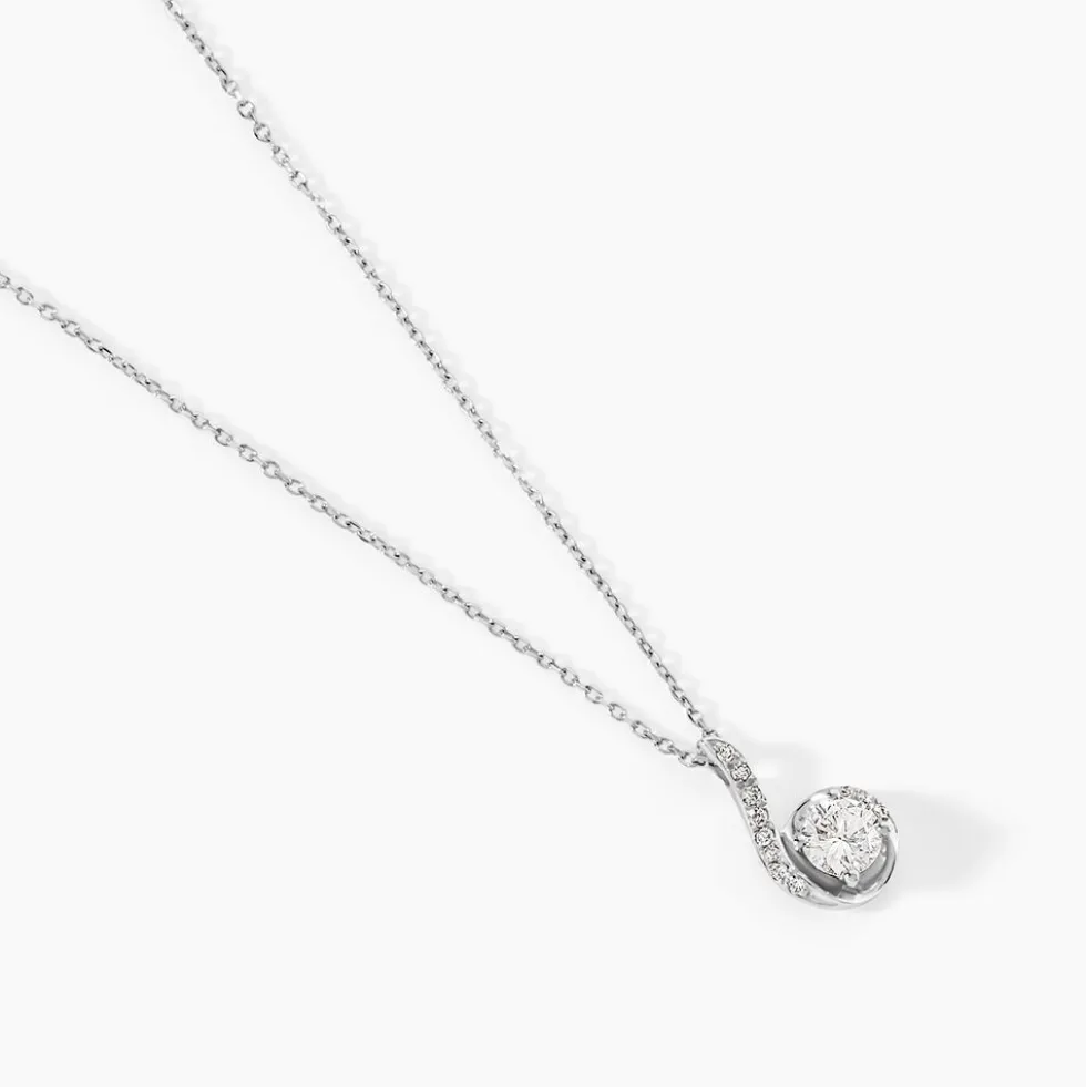 Collier Vrille Accompagnee Or Blanc Diamant