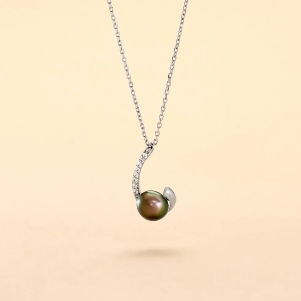 Collier Anais Or Blanc Perle De Culture Et Oxyde De Zirconium