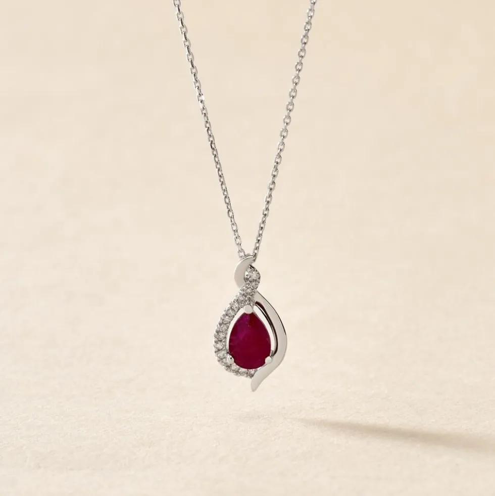 Collier Angelika Or Blanc Rubis Et Diamant