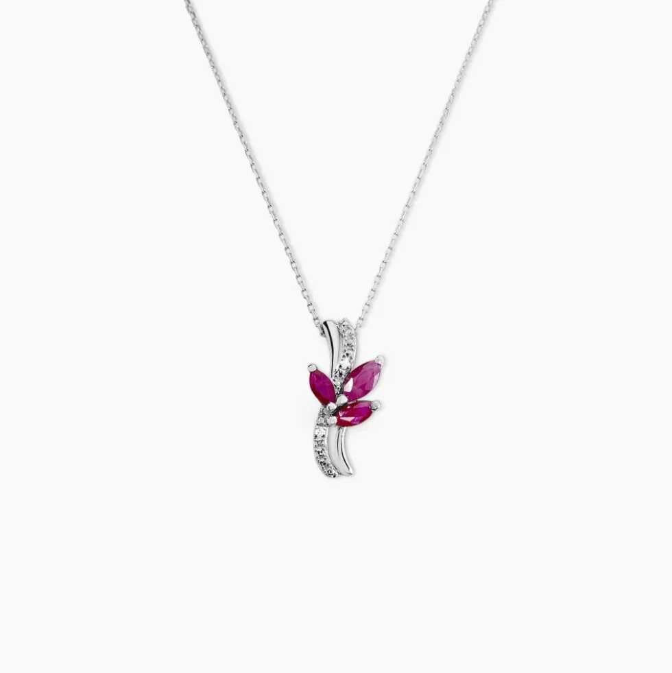 Collier Angie Or Blanc Diamant Et Rubis
