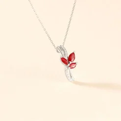 Collier Angie Or Blanc Diamant Et Rubis