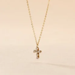 Collier Arene Croix Or Jaune Oxyde De Zirconium