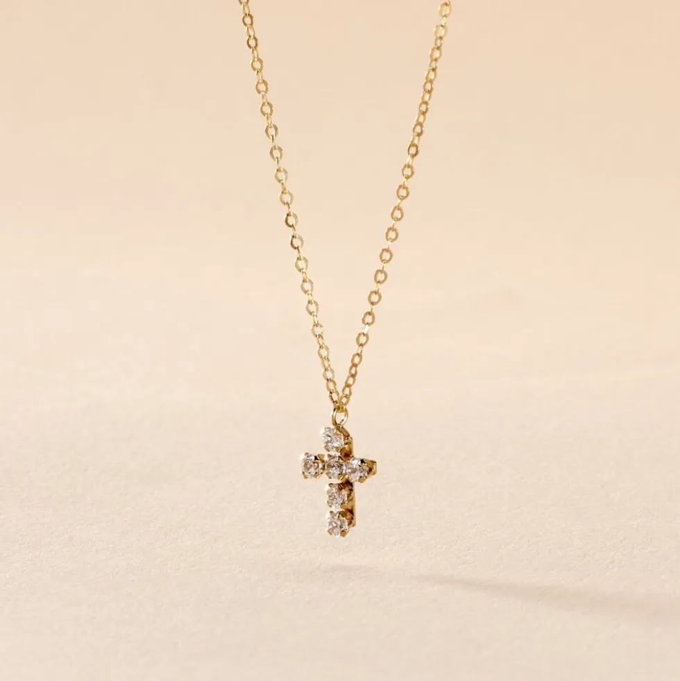 Collier Arene Croix Or Jaune Oxyde De Zirconium