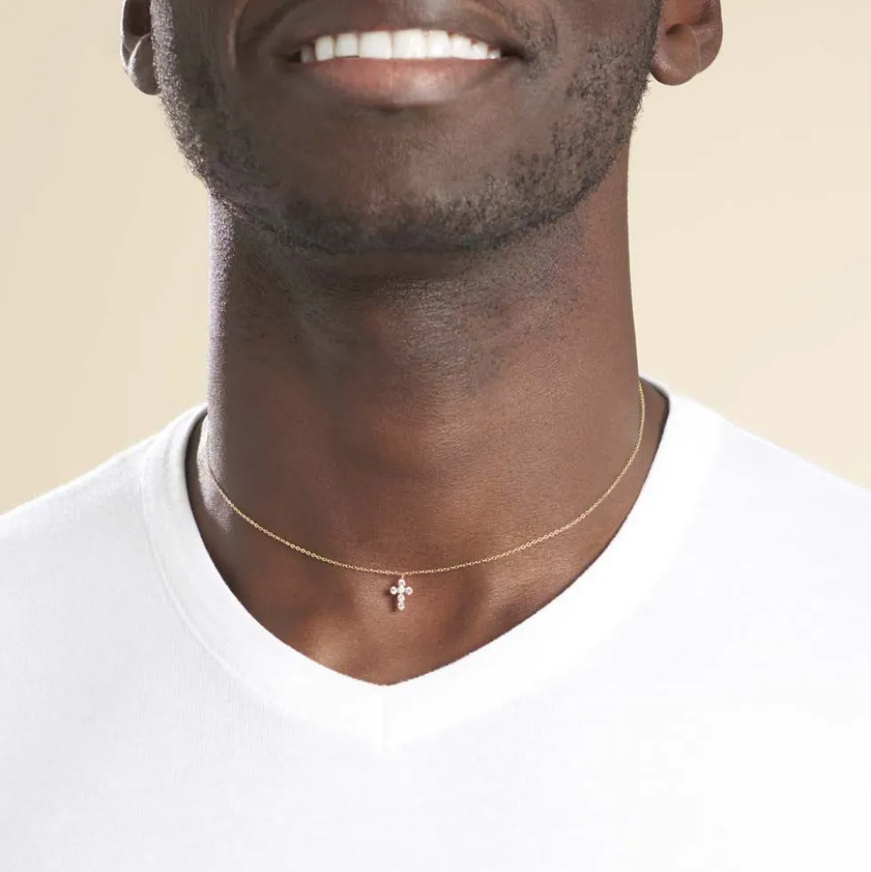 Collier Arene Croix Or Jaune Oxyde De Zirconium