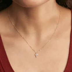 Collier Arene Croix Or Jaune Oxyde De Zirconium