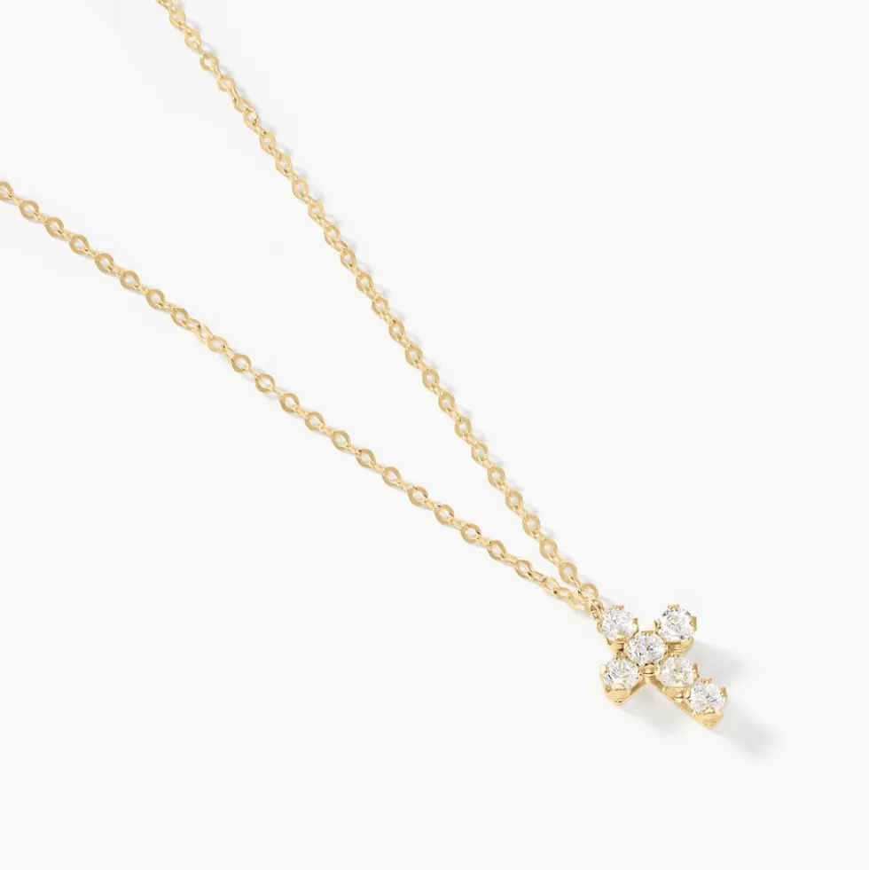 Collier Arene Croix Or Jaune Oxyde De Zirconium