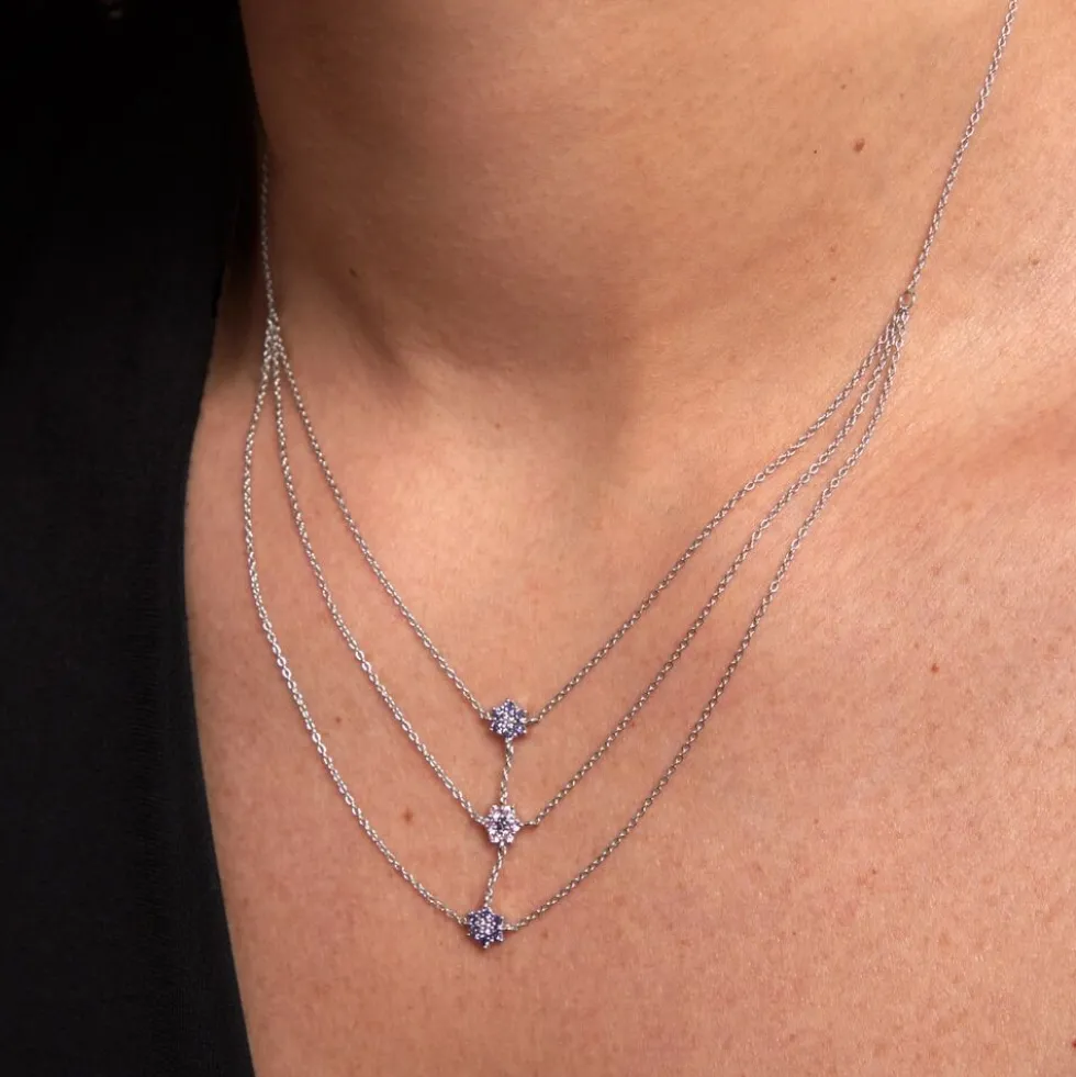 Collier Argent Blanc Blossom Oxyde De Zirconium