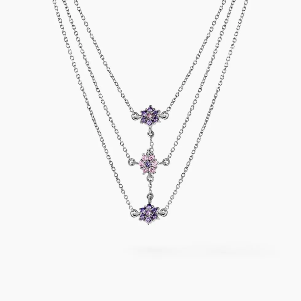 Collier Argent Blanc Blossom Oxyde De Zirconium