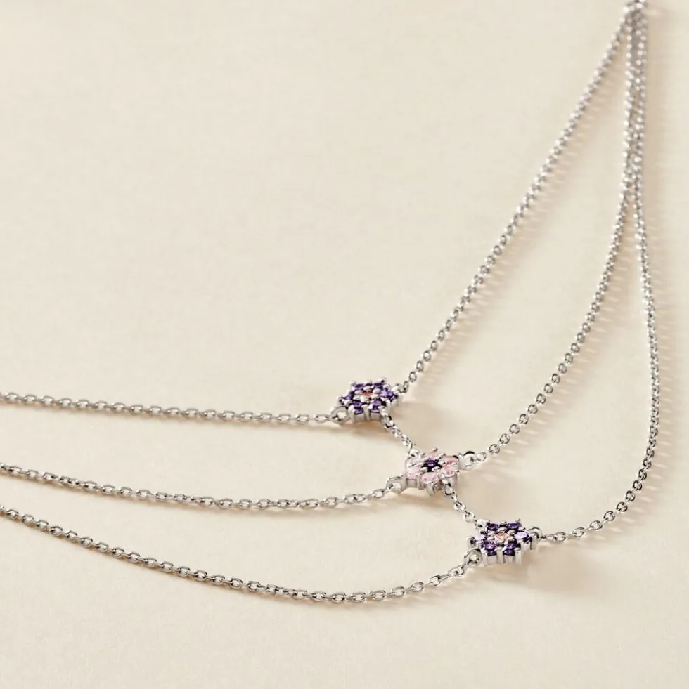 Collier Argent Blanc Blossom Oxyde De Zirconium