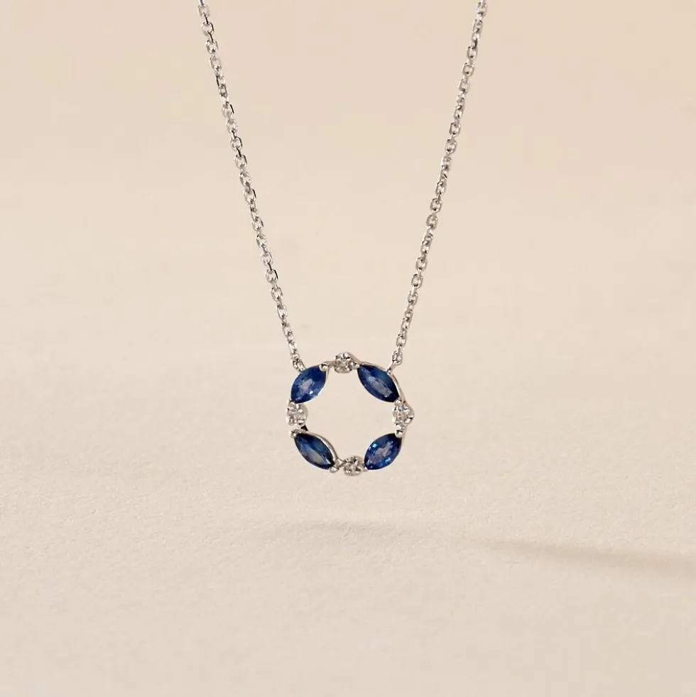 Collier Arlina Or Blanc Saphir Et Diamant