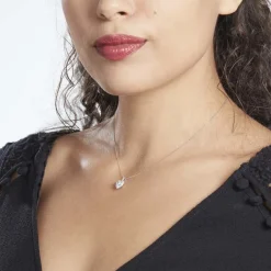 Collier Ashraf Or Blanc Topaze Et Oxyde