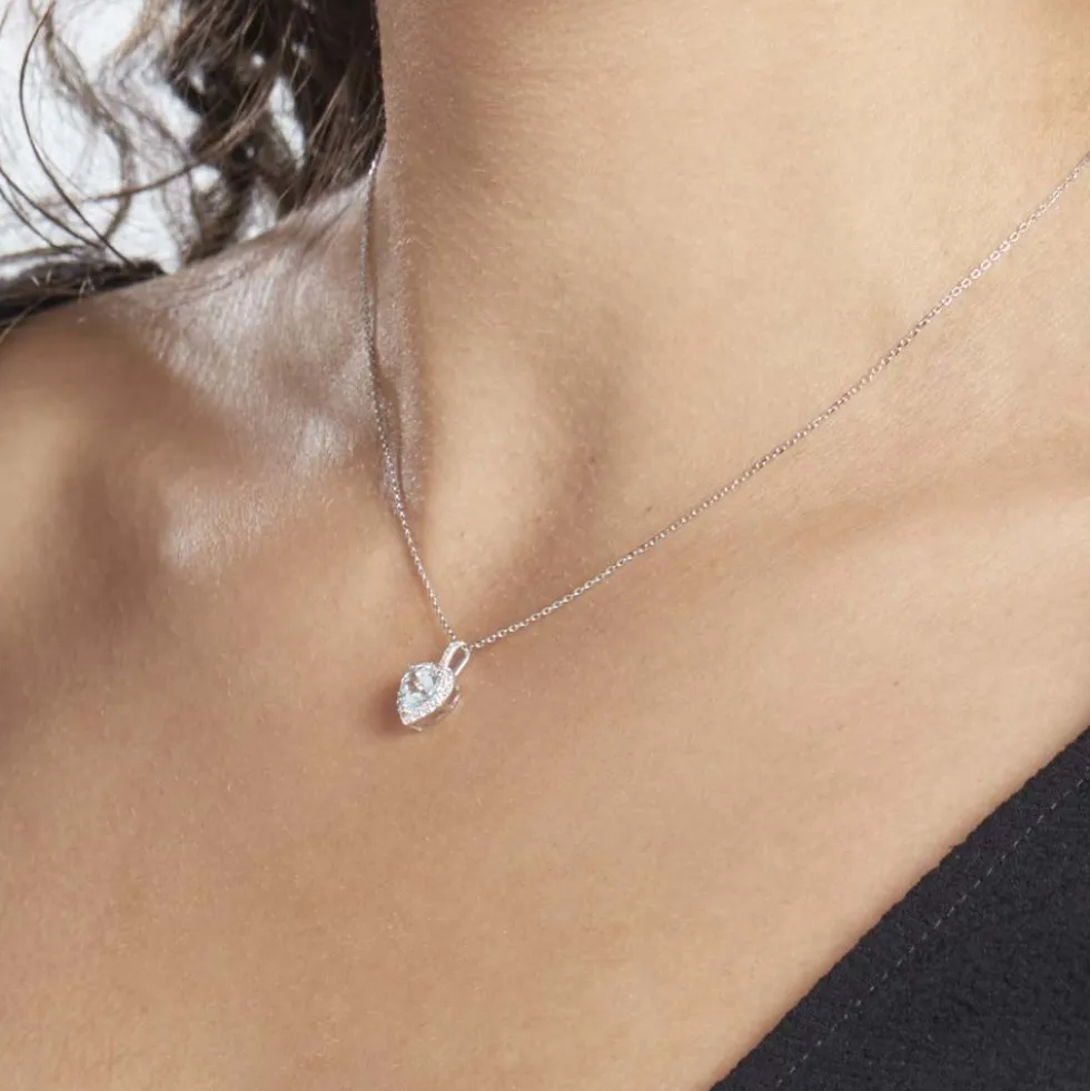 Collier Ashraf Or Blanc Topaze Et Oxyde