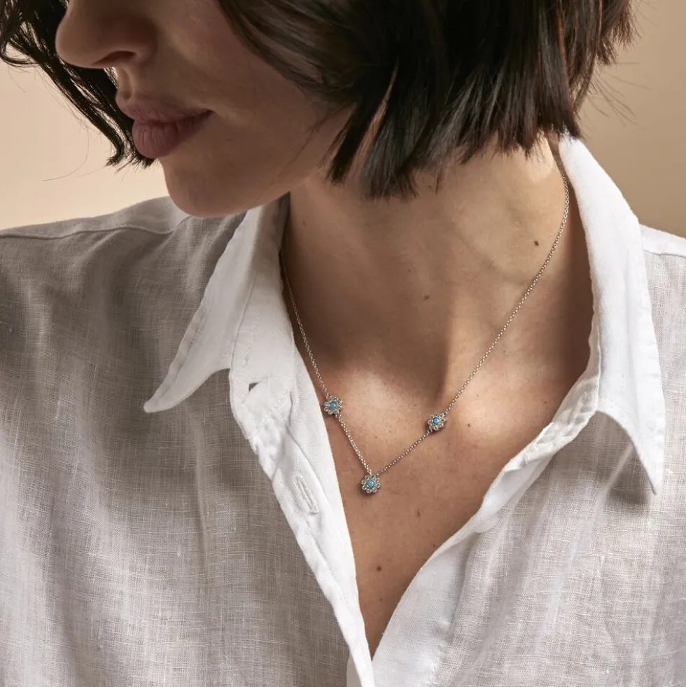 Collier Aurel Argent Blanc Turquoise Oxyde De Zirconium