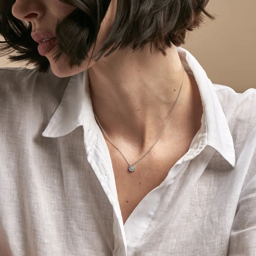Collier Aurel Argent Blanc Turquoise Oxyde De Zirconium