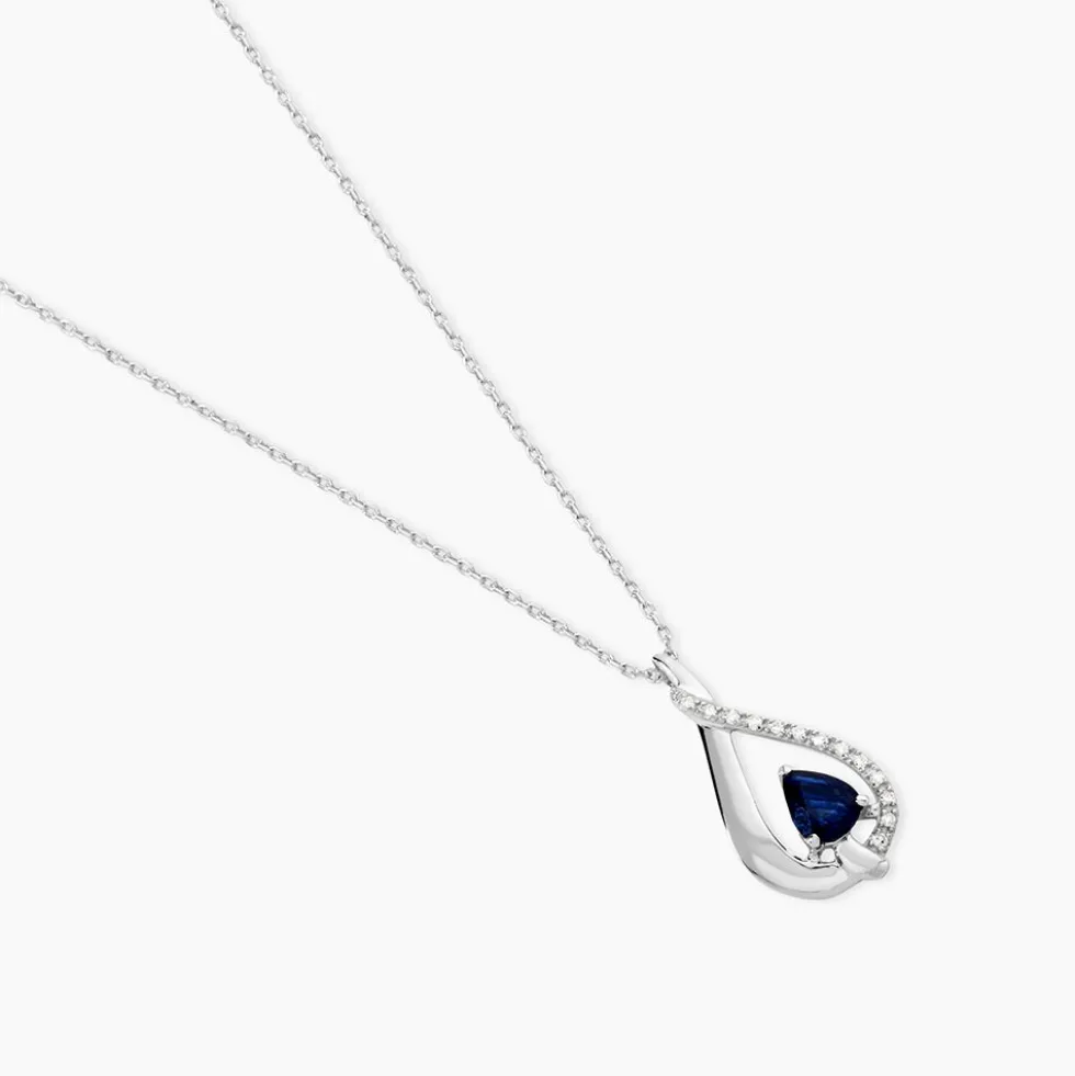 Collier Boucla Or Blanc Saphir Et Diamant