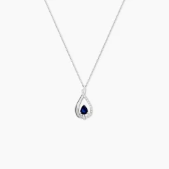 Collier Boucla Or Blanc Saphir Et Diamant