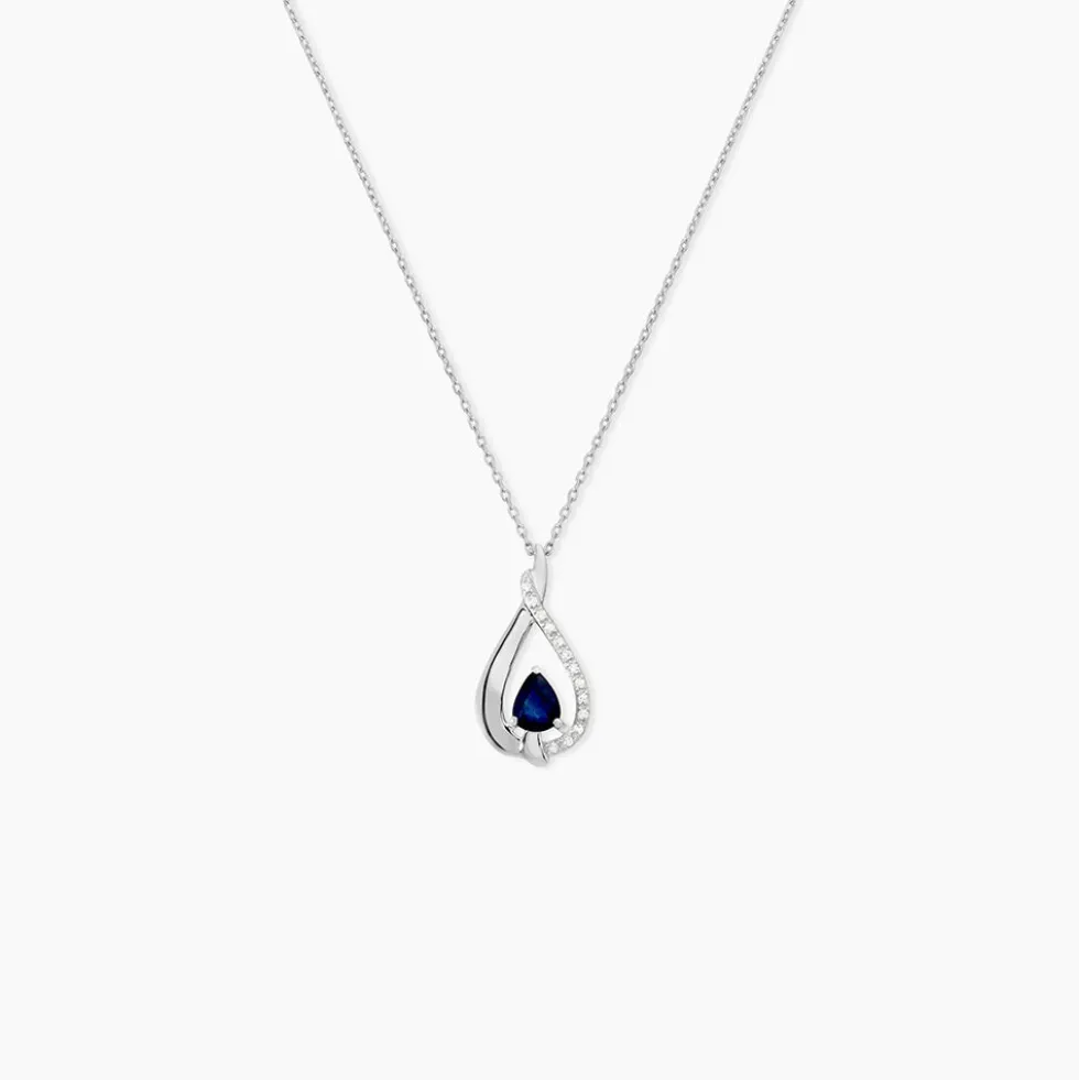 Collier Boucla Or Blanc Saphir Et Diamant