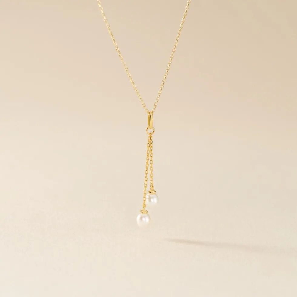 Collier Carrine 2 Fils Or Jaune Perle De Culture