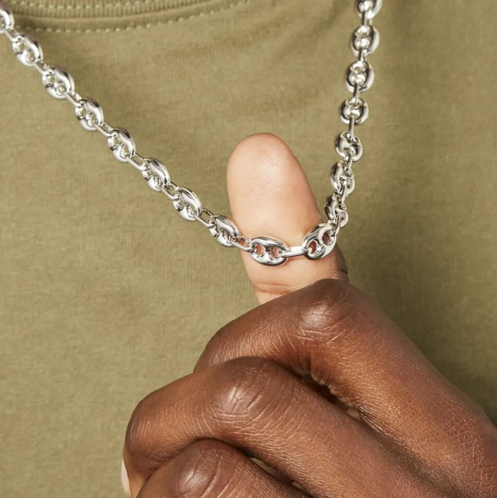 Collier Carrus Maille Grain De Cafe Argent Blanc