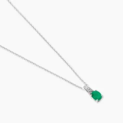 Collier Charmante Or Blanc Emeraude Et Diamant